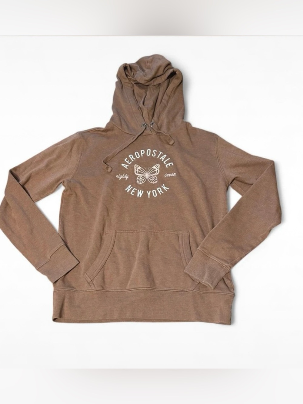 Brown Aeropostale hoodie with light pink butterfly graphic